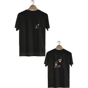 Hero Tasarım BLL2882 Siyah Hacker Ön Arka Baskılı Bisiklet Yaka Kısa Kollu Erkek T-shirt