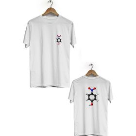 Hero Tasarım BLL2895 Beyaz Molekul Ön Arka Baskılı Bisiklet Yaka Kısa Kollu Erkek T-shirt
