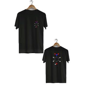 Hero Tasarım BLL2895 Siyah Molekul Ön Arka Baskılı Bisiklet Yaka Erkek T-shirt