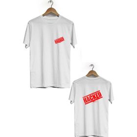 Hero Tasarım BLL2904 Beyaz Hacked Ön Arka Baskılı Bisiklet Yaka Kısa Kollu Erkek T-shirt