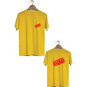 Hero Tasarım BLL2904 Sarı Hacked Ön Arka Baskılı Bisiklet Yaka Kısa Kollu Erkek T-shirt
