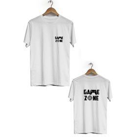 Hero Tasarım BLL2905 Beyaz Game Zone Ön Arka Baskılı Bisiklet Yaka Kısa Kollu Erkek T-shirt