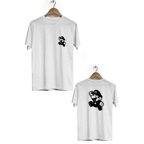Hero Tasarım BLL2917 Beyaz Mario Ön Arka Baskılı Erkek T-shirt