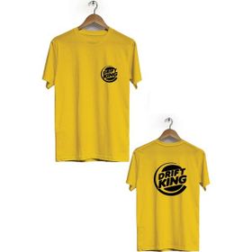 Hero Tasarım BLL2918 Sarı Drift King Ön Arka Baskılı Bisiklet Yaka Kısa Kollu Erkek T-shirt