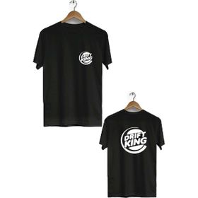 Hero Tasarım BLL2918 Siyah Drift King Ön Arka Baskılı Bisiklet Yaka Kısa Kollu Erkek T-shirt