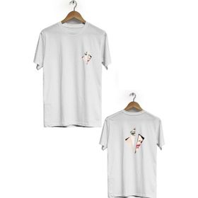 Hero Tasarım BLL292 Beyaz Kadın Ön Arka Baskılı Bisiklet Yaka Kısa Kollu Erkek T-shirt