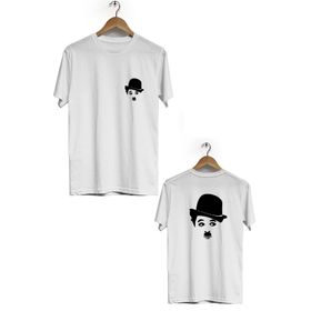Hero Tasarım BLL2920 Chaplin Beyaz Ön Arka Baskılı Bisiklet Yaka Kısa Kollu Erkek T-shirt