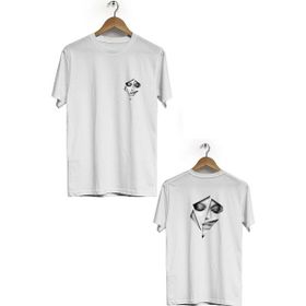 Hero Tasarım BLL294 Beyaz Kadın Ön Arka Baskılı Bisiklet Yaka Kısa Kollu Erkek T-shirt