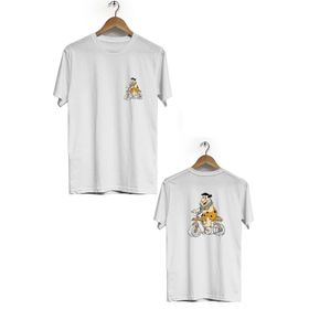 Hero Tasarım BLL3001 Beyaz Fred Çakmaktaş Ön Arka Baskılı Bisiklet Yaka Kısa Kollu Erkek T-shirt