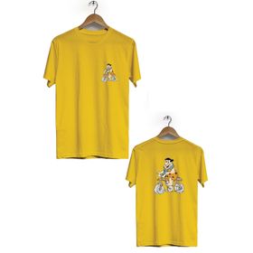 Hero Tasarım BLL3001 Sarı Fred Çakmaktaş Ön Arka Baskılı Bisiklet Yaka Kısa Kollu Erkek T-shirt