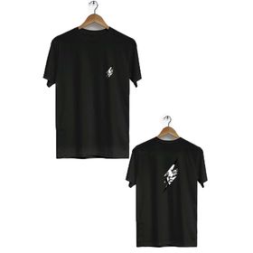Hero Tasarım BLL316 Siyah Şimşek Ön Arka Baskılı Bisiklet Yaka Kısa Kollu Erkek T-shirt