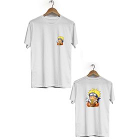 Hero Tasarım BLL3161 Beyaz Naruto Ön Arka Baskılı Bisiklet Yaka Kısa Kollu Erkek T-Shirt