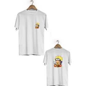 Hero Tasarım BLL3161 Beyaz Naruto Ön Arka Baskılı Bisiklet Yaka Kısa Kollu Erkek T-Shirt