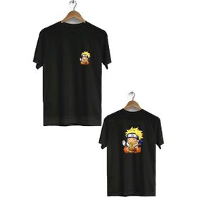 Hero Tasarım BLL3161 Siyah Naruto Ön Arka Baskılı Bisiklet Yaka Kısa Kollu Erkek T-Shirt