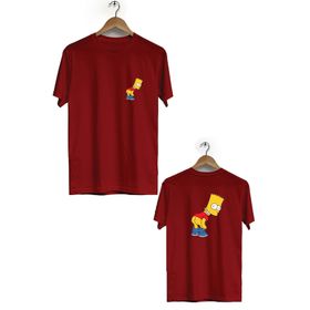 Hero Tasarım BLL3162 Bordo Simpson Ön Arka Baskılı Bisiklet Yaka Kısa Kollu Erkek T-shirt