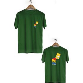 Hero Tasarım BLL3162 Haki Simpson Ön Arka Baskılı Bisiklet Yaka Kısa Kollu Erkek T-shirt