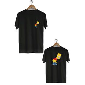 Hero Tasarım BLL3162 Siyah Simpson Ön Arka Baskılı Bisiklet Yaka Kısa Kollu Erkek T-shirt