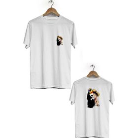 Hero Tasarım BLL3164 Beyaz One Piece Ön Arka Baskılı Bisiklet Yaka Kısa Kollu Erkek T-shirt
