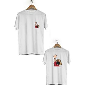 Hero Tasarım BLL3165 Beyaz One Piece Ön Arka Baskılı Bisiklet Yaka Kısa Kollu Erkek T-shirt