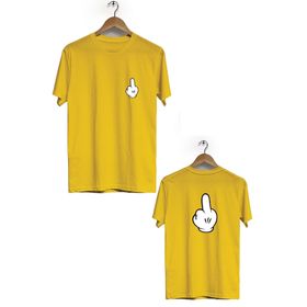 Hero Tasarım BLL3178 Sarı Parmak İşareti Ön Arka Baskılı Erkek T-shirt