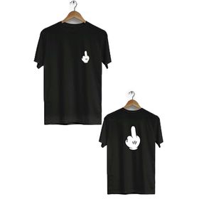 Hero Tasarım BLL3178 Siyah Parmak İşareti Ön Arka Baskılı Erkek T-shirt