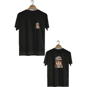 Hero Tasarım BLL3246 Siyah Yaşar Kemal Ön Arka Baskılı Bisiklet Yaka Erkek T-shirt