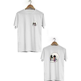 Hero Tasarım BLL3262 Beyaz Kuru Kafa Ön Arka Baskılı Bisiklet Yaka Kısa Kollu Erkek T-shirt