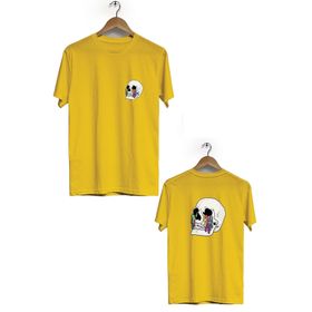 Hero Tasarım BLL3262 Sarı Kuru Kafa Ön Arka Baskılı Bisiklet Yaka Kısa Kollu Erkek T-shirt