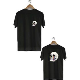 Hero Tasarım BLL3262 Siyah Kuru Kafa Ön Arka Baskılı Bisiklet Yaka Kısa Kollu Erkek T-shirt