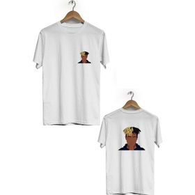 Hero Tasarım BLL3283 Beyaz XXXTentacion Ön Arka Baskılı Bisiklet Yaka Erkek T-shirt