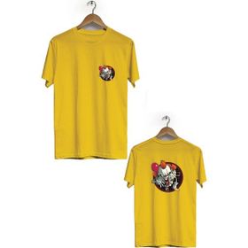 Hero Tasarım BLL3293 Sarı Horror Ön Arka Baskılı Bisiklet Yaka Erkek T-shirt
