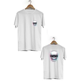 Hero Tasarım BLL3294 Beyaz Kuru Kafa Ön Arka Baskılı Bisiklet Yaka Kısa Kollu Erkek T-shirt