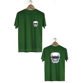 Hero Tasarım BLL3294 Haki Kuru Kafa Ön Arka Baskılı Bisiklet Yaka Kısa Kollu Erkek T-shirt