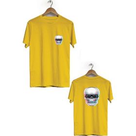 Hero Tasarım BLL3294 Sarı Kuru Kafa Ön Arka Baskılı Bisiklet Yaka Kısa Kollu Erkek T-shirt
