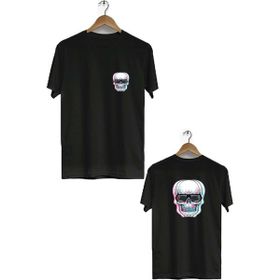 Hero Tasarım BLL3294 Siyah Kuru Kafa Ön Arka Baskılı Bisiklet Yaka Kısa Kollu Erkek T-shirt