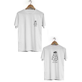 Hero Tasarım BLL3315 Beyaz Fred Çakmaktaş Ön Arka Baskılı Bisiklet Yaka Kısa Kollu Erkek T-shirt
