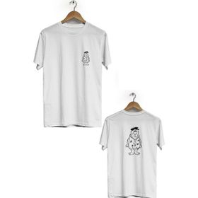 Hero Tasarım BLL3315 Beyaz Fred Çakmaktaş Ön Arka Baskılı Bisiklet Yaka Kısa Kollu Erkek T-shirt