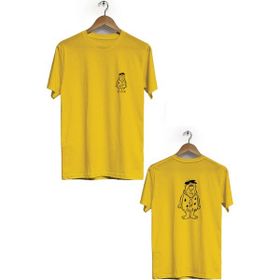 Hero Tasarım BLL3315 Sarı Fred Çakmaktaş Ön Arka Baskılı Bisiklet Yaka Kısa Kollu Erkek T-shirt