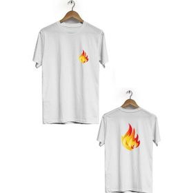 Hero Tasarım BLL334 Beyaz Fire Ön Arka Baskılı Bisiklet Yaka Kısa Kollu Erkek T-shirt