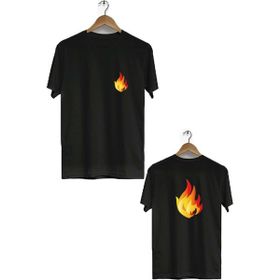 Hero Tasarım BLL334 Siyah Fire Ön Arka Baskılı Bisiklet Yaka Kısa Kollu Erkek T-shirt