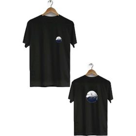 Hero Tasarım BLL342 Siyah Kurtlar Ön Arka Baskılı Bisiklet Yaka Kısa Kollu Erkek T-shirt