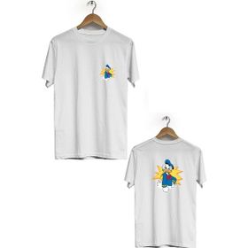 Hero Tasarım BLL3429 Beyaz Donald Ön Arka Baskılı Bisiklet Yaka Erkek T-shirt