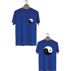 Hero Tasarım BLL343 Lacivert Kedi Ön Arka Baskılı Bisiklet Yaka Erkek T-shirt
