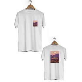 Hero Tasarım BLL361 Beyaz Yemen Ön Arka Baskılı Bisiklet Yaka Erkek T-shirt