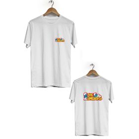 Hero Tasarım BLL365 Beyaz Şirinler Ön Arka Baskılı Bisiklet Yaka Kısa Kollu Erkek T-shirt