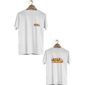 Hero Tasarım BLL365 Beyaz Şirinler Ön Arka Baskılı Bisiklet Yaka Kısa Kollu Erkek T-shirt