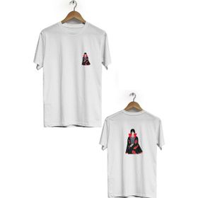 Hero Tasarım BLL373 Beyaz İtachi Naruto Ön Arka Baskılı Bisiklet Yaka Kısa Kollu Erkek T-shirt