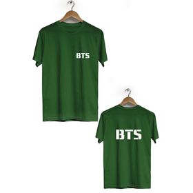 Hero Tasarım BLL383 Haki BTS Ön Arka Baskılı Bisiklet Yaka Kısa Kollu T-Shirt