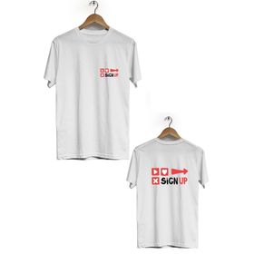 Hero Tasarım BLL482 Beyaz Sign Up Ön Arka Baskılı Bisiklet Yaka Kısa Kollu Erkek T-shirt