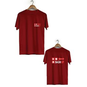 Hero Tasarım BLL482 Bordo Sign Up Ön Arka Baskılı Bisiklet Yaka Kısa Kollu Erkek T-shirt